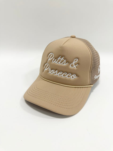 Putts & Prosecco Trucker Hat - tan