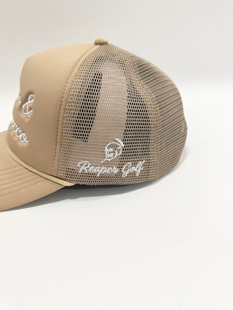 Putts & Prosecco Trucker Hat - tan