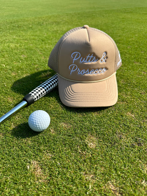 Putts & Prosecco Trucker Hat - tan